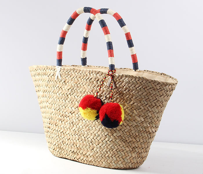 2018 Simple handwoven  straw bags pom pom bulk cheap large totes canada