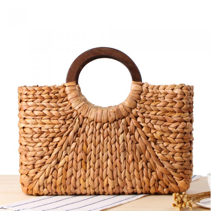 Factory Rectangle straw corn husk bags ladys fashion bags for sale circle handle