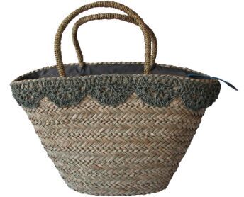 Big straw bags in qingdao with embroidery lace for summer