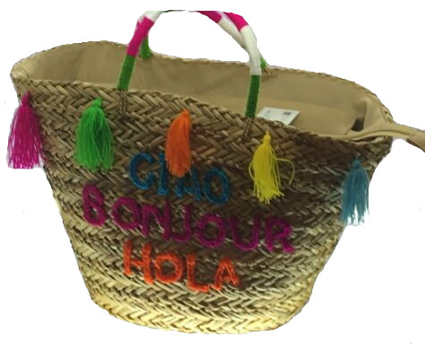 Straw handbags beach bags with letter embroidery and tassel
