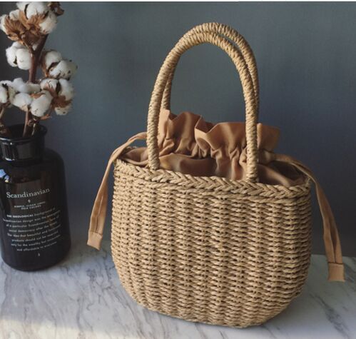 2018 Fashion Rattan Woven Handbag Straw Knitted Hand Made Beach Bag Beach Travel