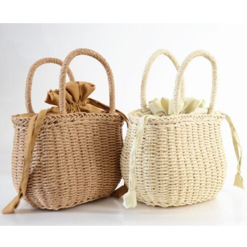 2018 Fashion Rattan Woven Handbag Straw Knitted Hand Made Beach Bag Beach Travel