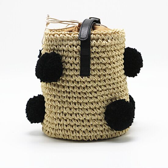 Fasion straw Bucket handmade crochet beach bag with cherry decoration