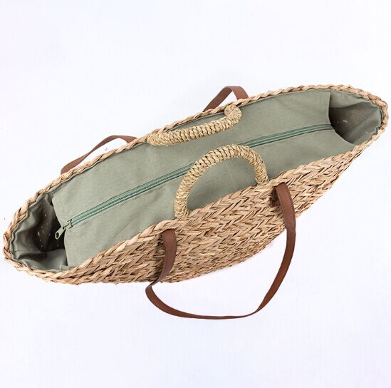 For Sale women summer natural straw bag travel shopping beach fashion tote bag with leather belt bulk