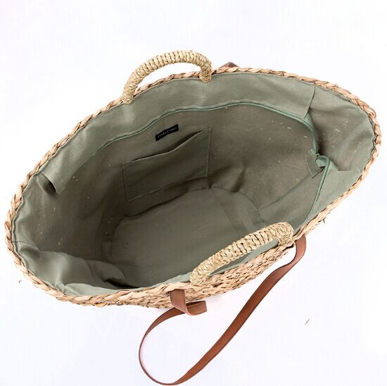 For Sale women summer natural straw bag travel shopping beach fashion tote bag with leather belt bulk