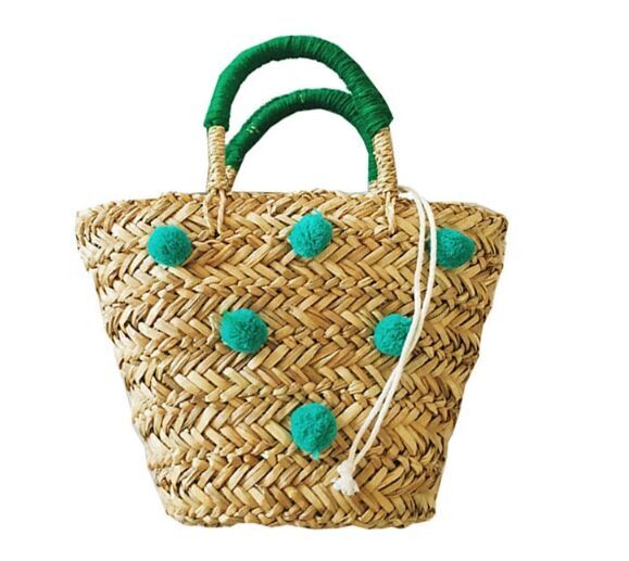 Factory Handmade eco friendly  pom pom straw bags for beach DIY cutom