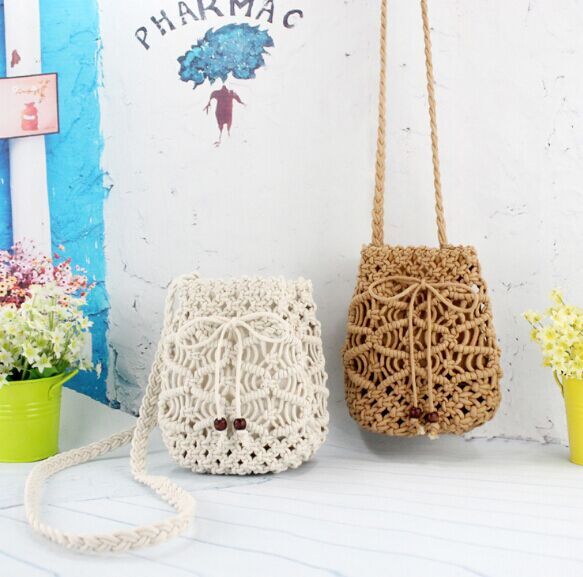 Crochet straw  backpack with Drawstring cross body bags for sale small totes