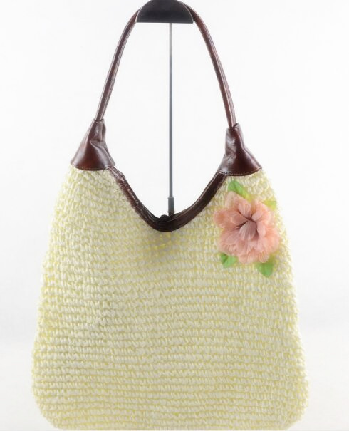 Shoulder straw Bags witih flower decoration cheap circular
