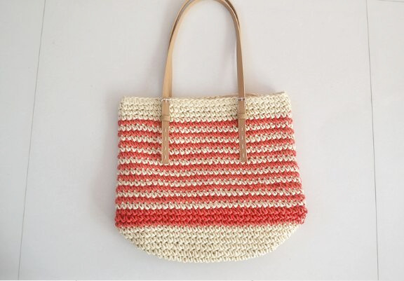 Natrual style workmanship crochet stripes bags recycle