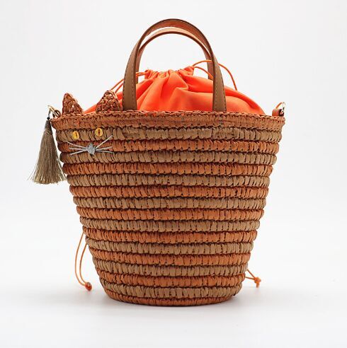 2018 New design straw bags leather handle with a tessal wholesale cheap