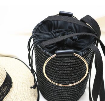 Gold black Straw bags Bucket with circle handle wholesale cheap aliexpress