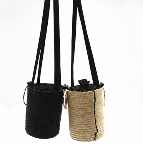 Gold black Straw bags Bucket with circle handle wholesale cheap aliexpress