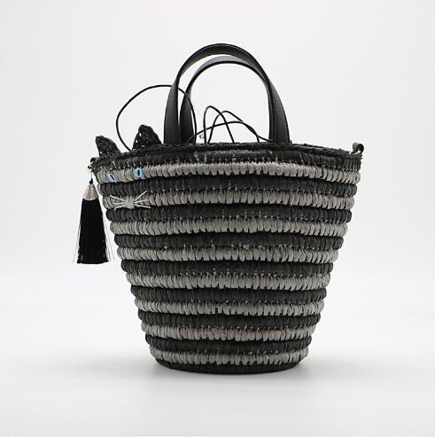 2018 New design straw bags leather handle with a tessal wholesale cheap