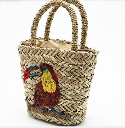 New seagrass straw handbags with embroidery zipper cheap wholesale