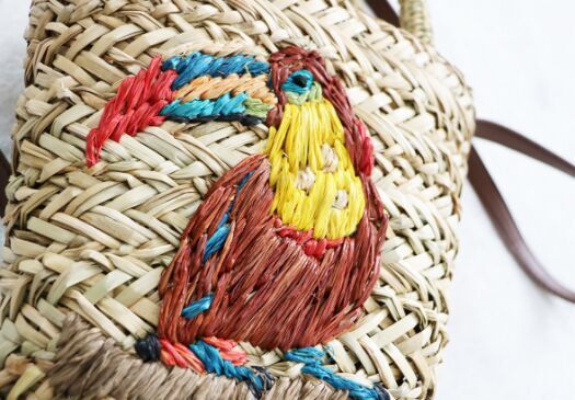 New seagrass straw handbags with embroidery zipper cheap wholesale