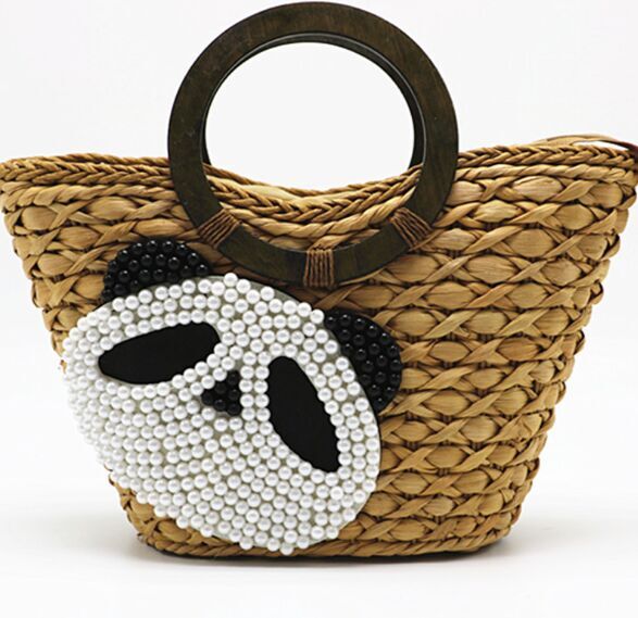 New Design Straw handbags with circle handle pom poms  crossbody bags manufacturer