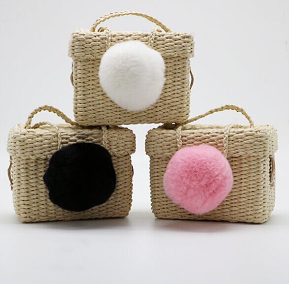 2018 New straw bags Cross Body Bag with pom pom Fashion manufacturer uk