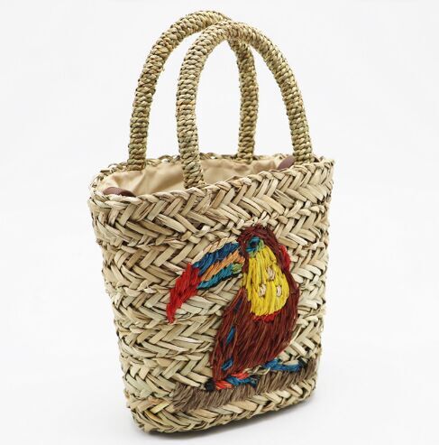 New seagrass straw handbags with embroidery zipper cheap wholesale