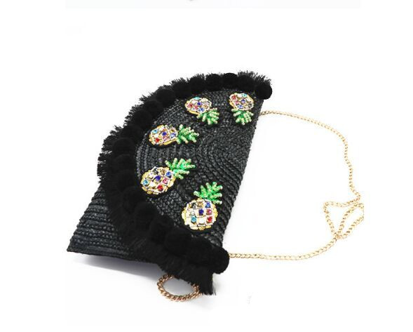 New Fashion Straw evening envelope bags with pom poms hat  wholesale factory