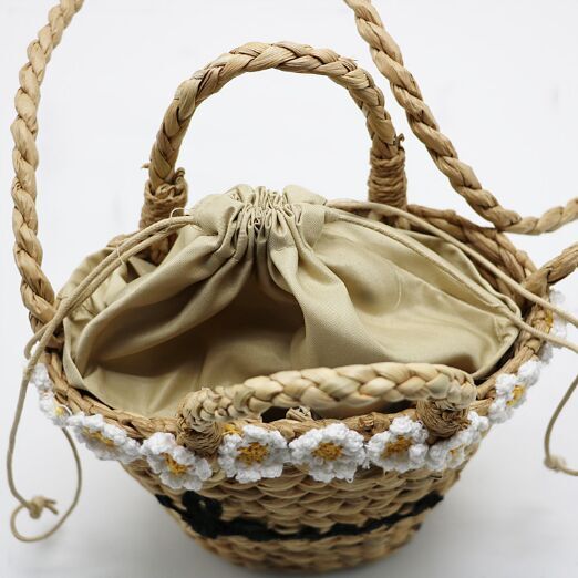 Fashion cute Straw beach cross body bags with flower decoration