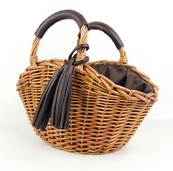 New Fashion women wicker straw bags holder with leather tassel manufacturer