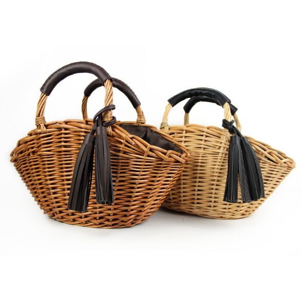 New Fashion women wicker straw bags holder with leather tassel manufacturer